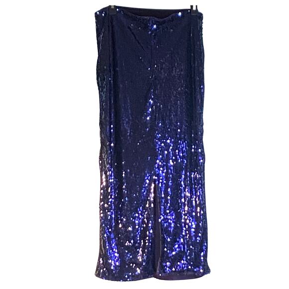 BLUE SEQUIN MIDI SKIRT - Picture 2 of 9